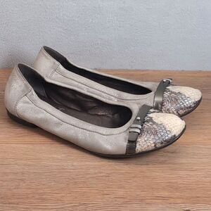 AGL Women's 8.5 EU 38.5 Snakeskin Cap Toe Ballet Flats Brown Suede Italy Gold